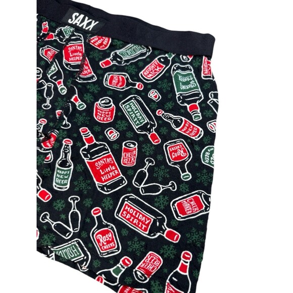 SAXX Ultra Boxer Briefs Holiday Spirits Print Ballpark Pouch Black Red XL - Picture 2 of 7